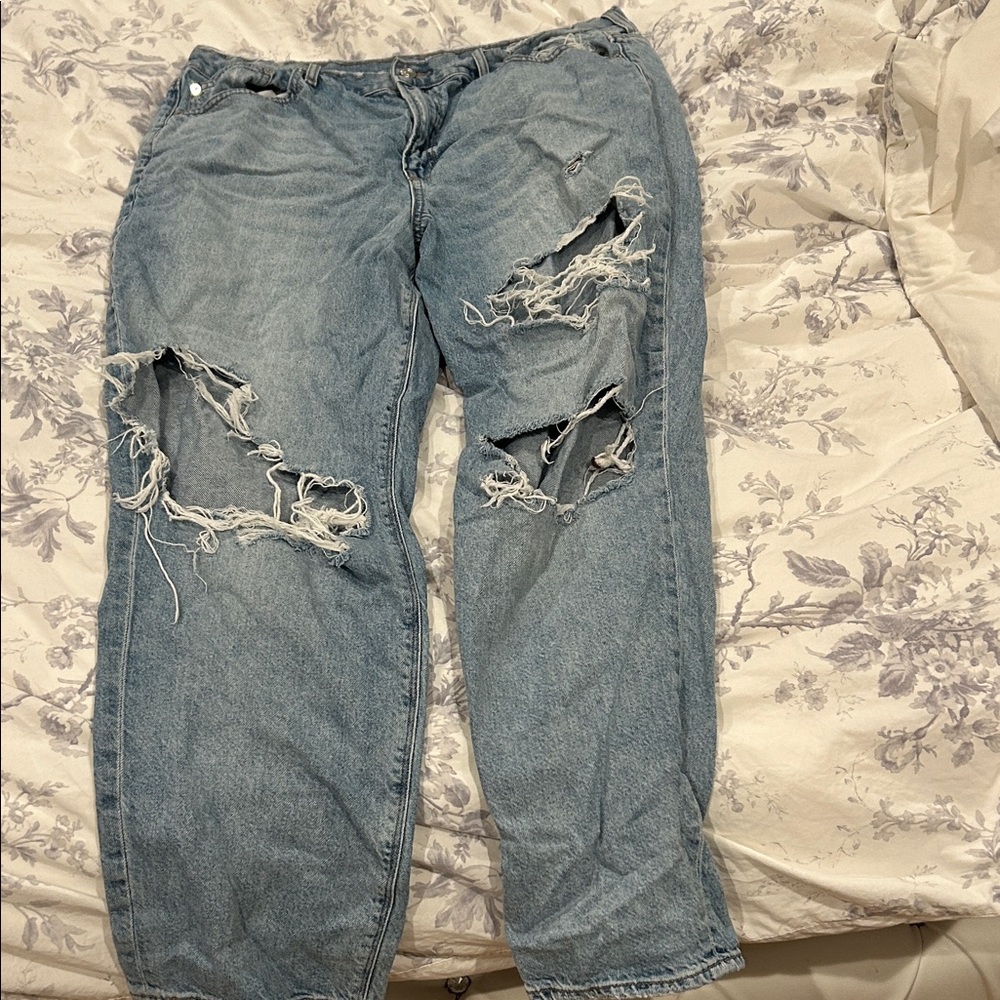 American Eagle Outfitters Blue Distressed Straight Leg Jeans